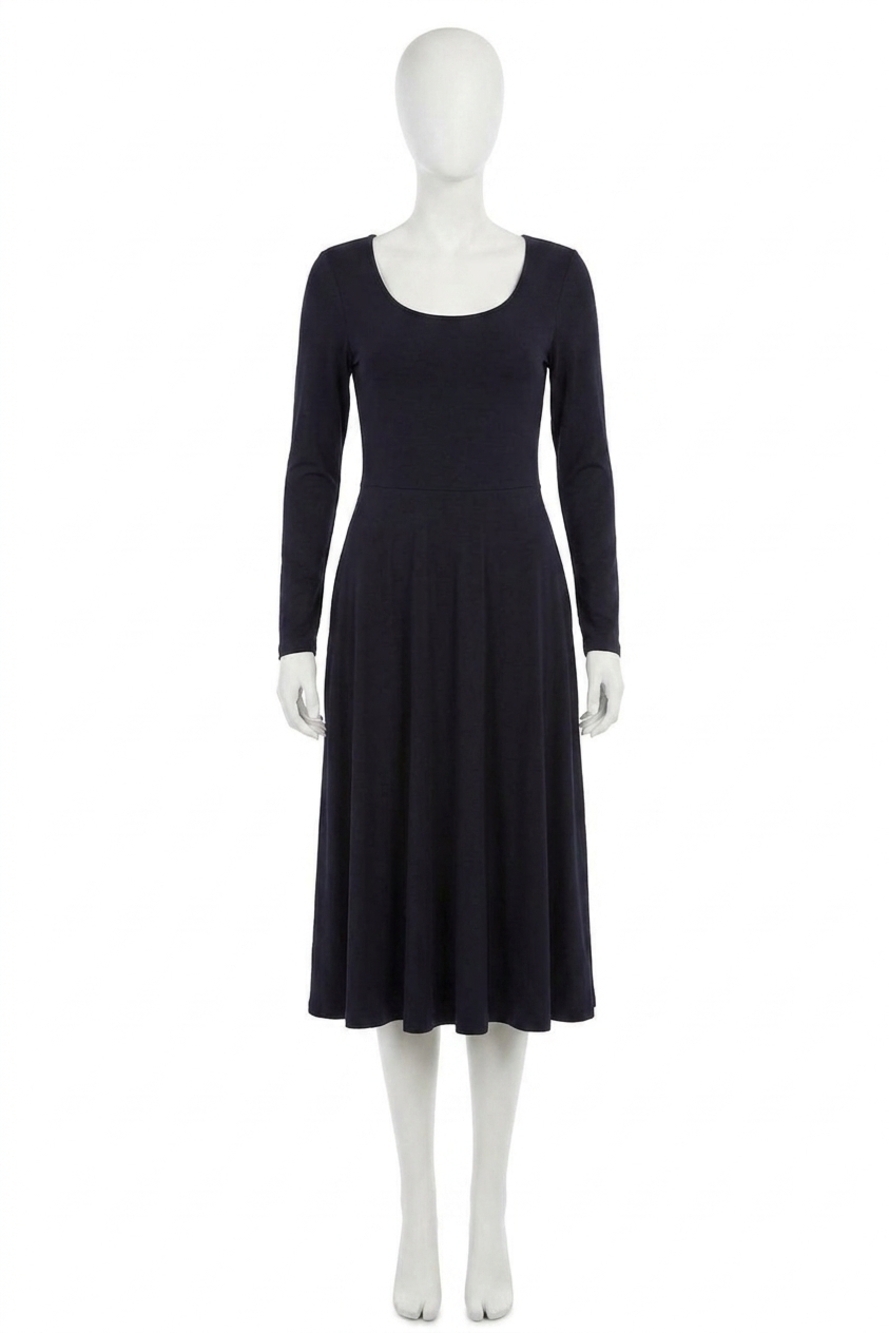 NEW KAREN KANE long sleeve ribbed scoop neck a-line dress in black